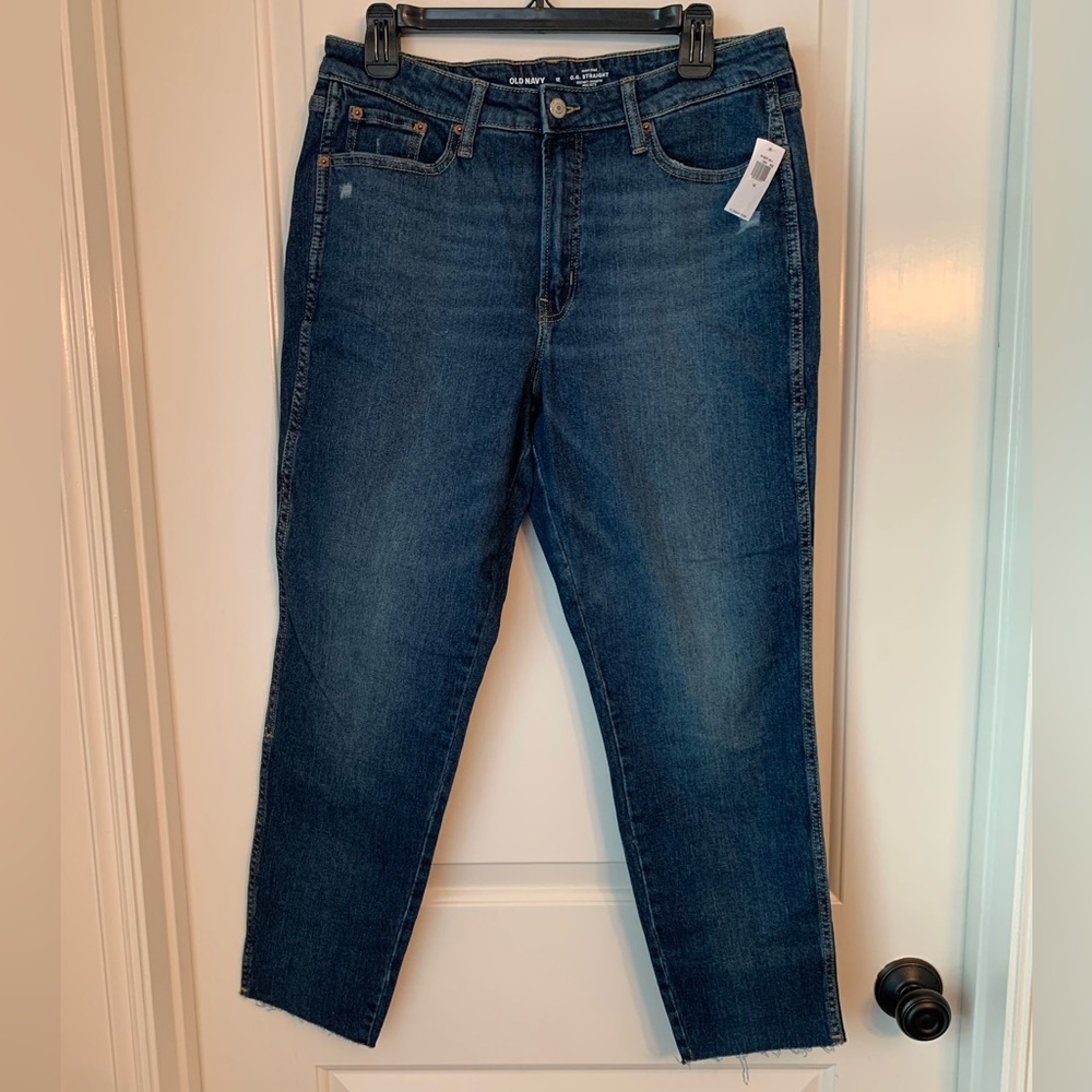 Old Navy High-Waisted OG Straight Cotton-Hemp Blend Cut-Off Jeans in Sean